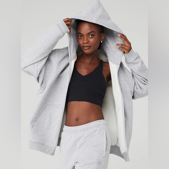 Alo Yoga Heavy Grey Hoodie ALO Yoga Renown Heavy Weight Full Zip